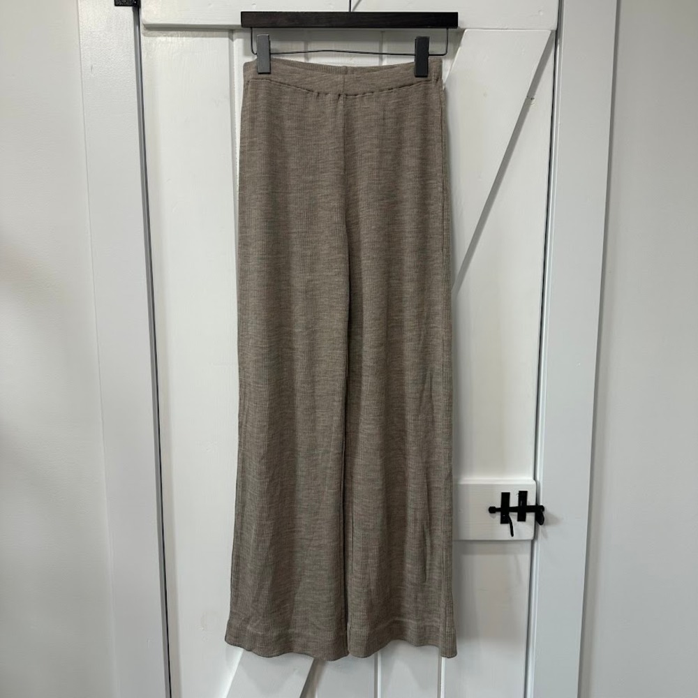 Vince Womens Wide Leg Rib Knit Lounge Pants Small Tan Cozy Pull On Elastic Waist
